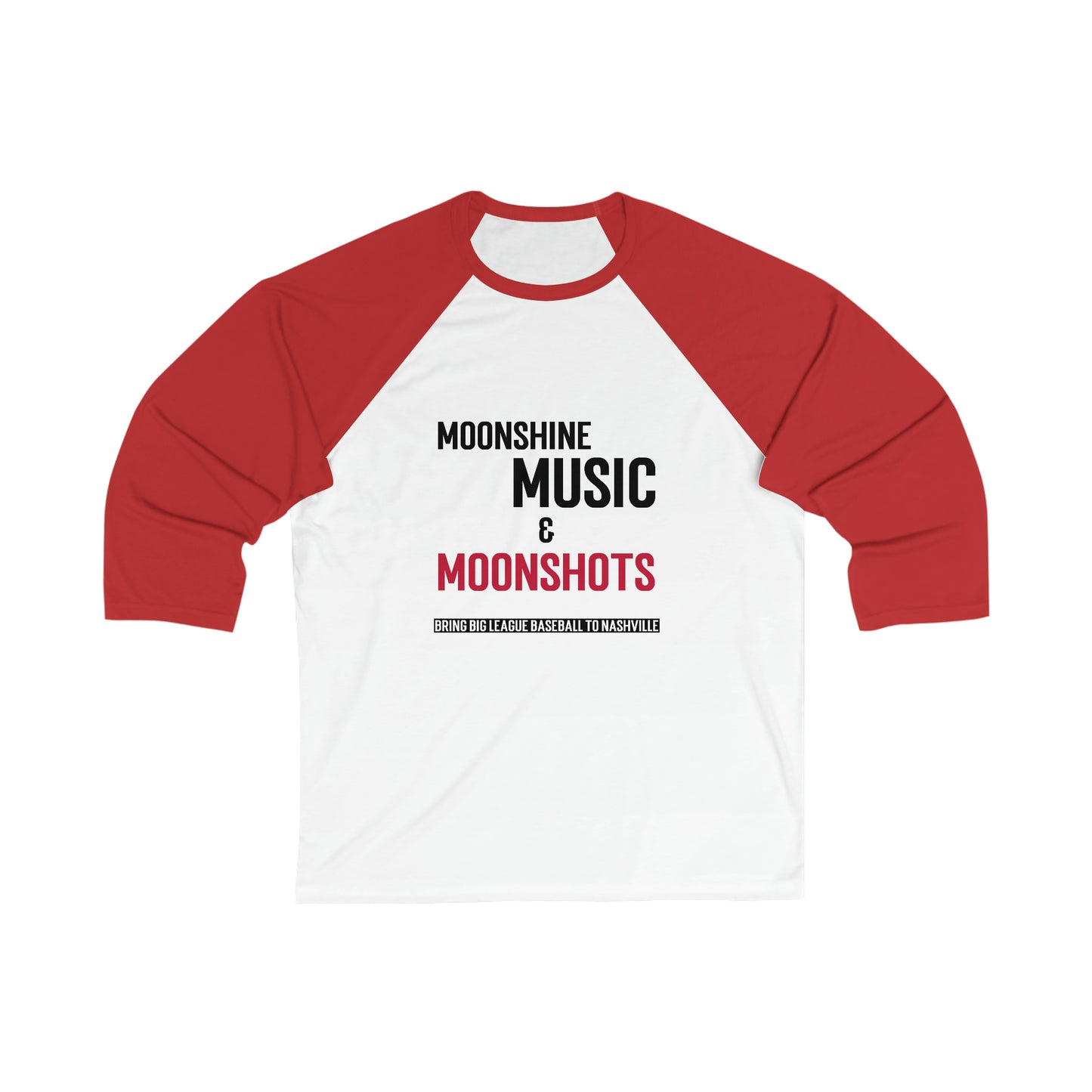 Unisex 3\4 Sleeve Baseball Tee - Moonshine, Music & Moonshots